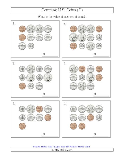 The Counting U.S. Coins (D) Math Worksheet