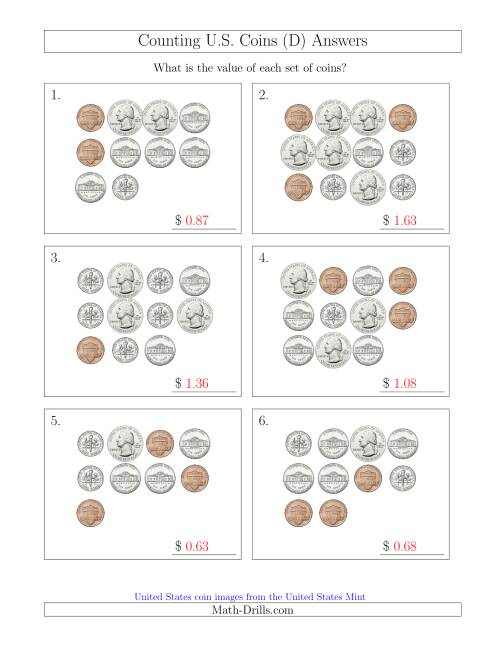 The Counting U.S. Coins (D) Math Worksheet Page 2