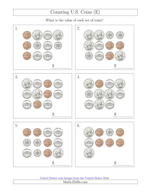 The Counting U.S. Coins (E) Math Worksheet