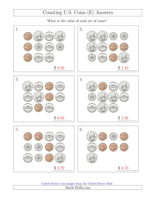 The Counting U.S. Coins (E) Math Worksheet Page 2