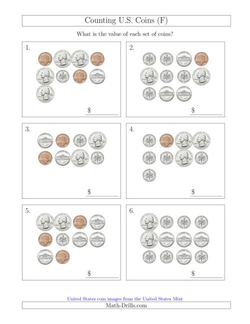 The Counting U.S. Coins (F) Math Worksheet