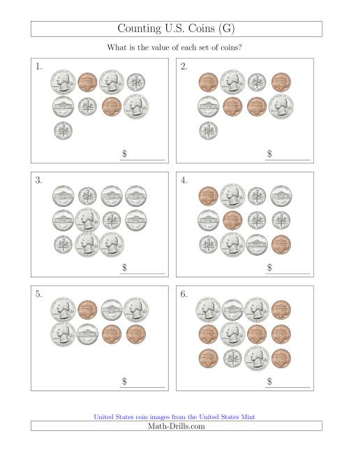 The Counting U.S. Coins (G) Math Worksheet