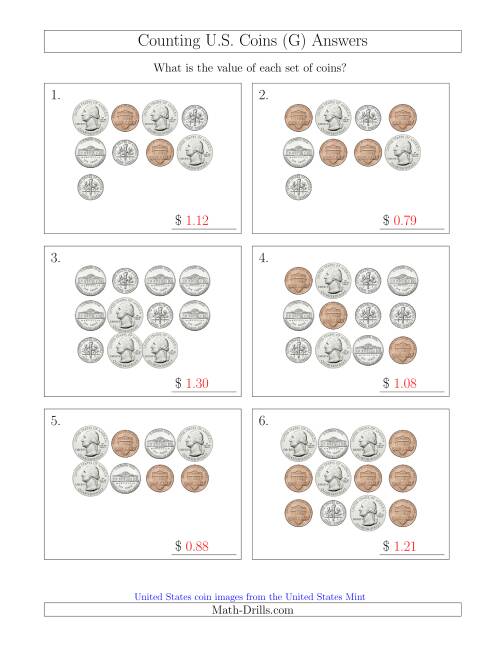 The Counting U.S. Coins (G) Math Worksheet Page 2