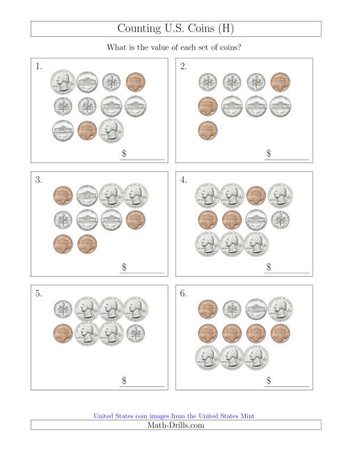 The Counting U.S. Coins (H) Math Worksheet