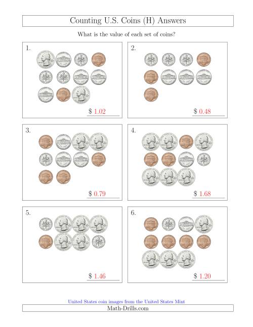 The Counting U.S. Coins (H) Math Worksheet Page 2
