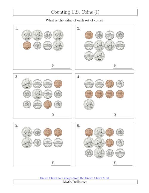The Counting U.S. Coins (I) Math Worksheet