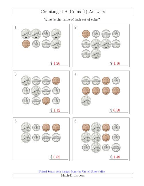 The Counting U.S. Coins (I) Math Worksheet Page 2