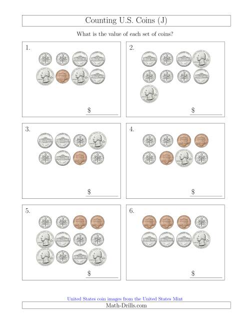 The Counting U.S. Coins (J) Math Worksheet