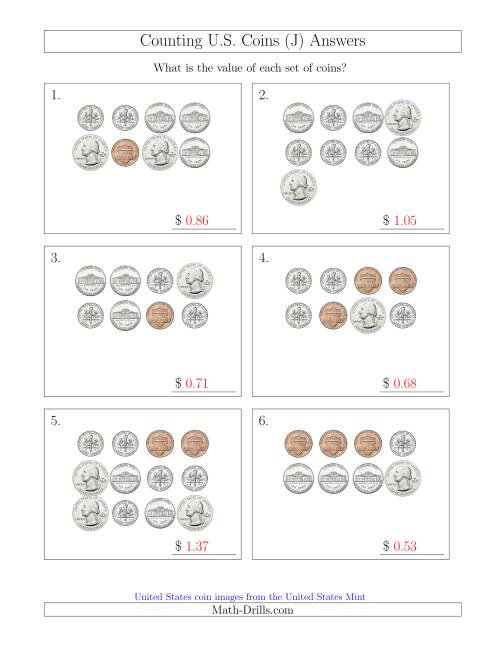 The Counting U.S. Coins (J) Math Worksheet Page 2