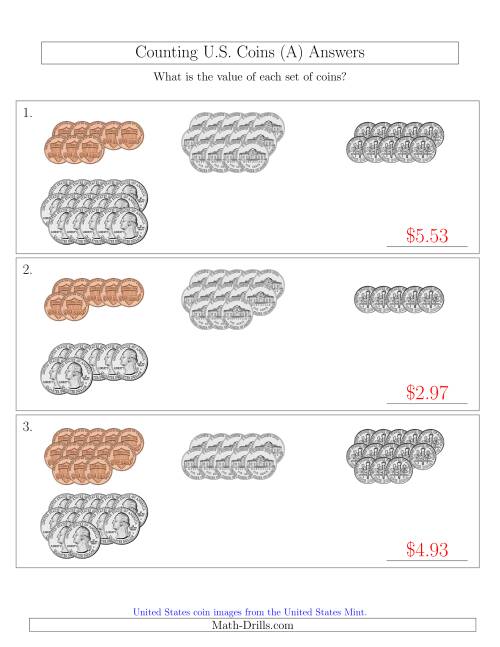 The Counting U.S. Coins Sorted Version (A) Math Worksheet Page 2