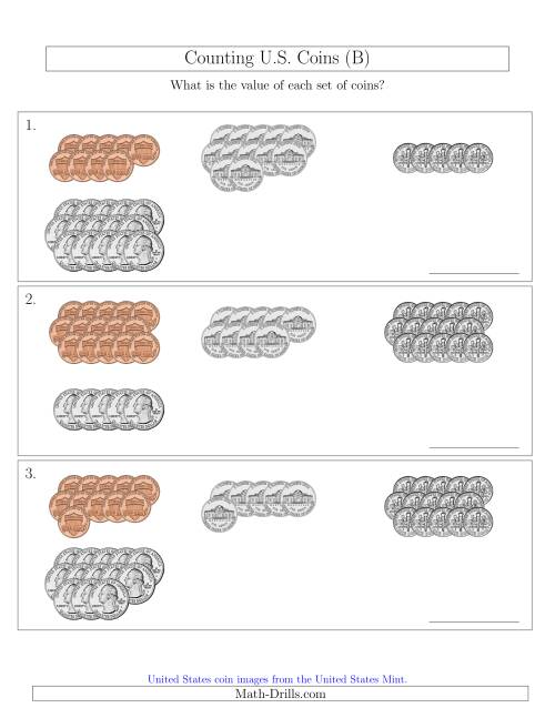 The Counting U.S. Coins Sorted Version (B) Math Worksheet