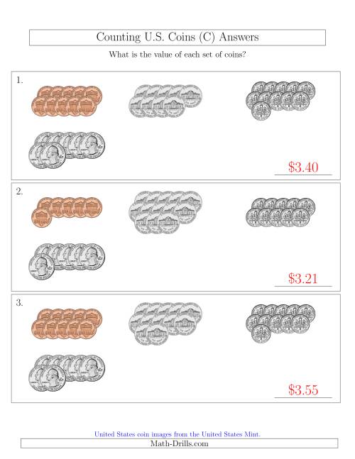 The Counting U.S. Coins Sorted Version (C) Math Worksheet Page 2