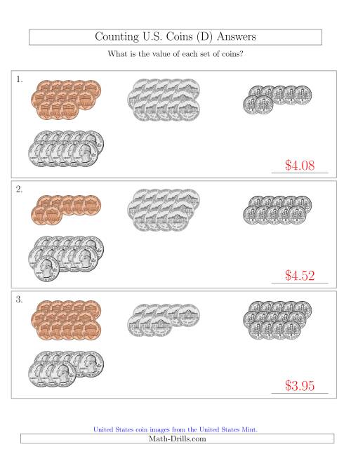 The Counting U.S. Coins Sorted Version (D) Math Worksheet Page 2