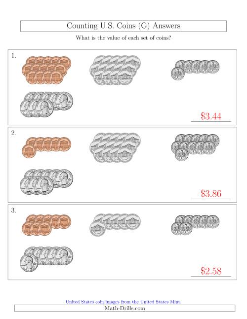 The Counting U.S. Coins Sorted Version (G) Math Worksheet Page 2