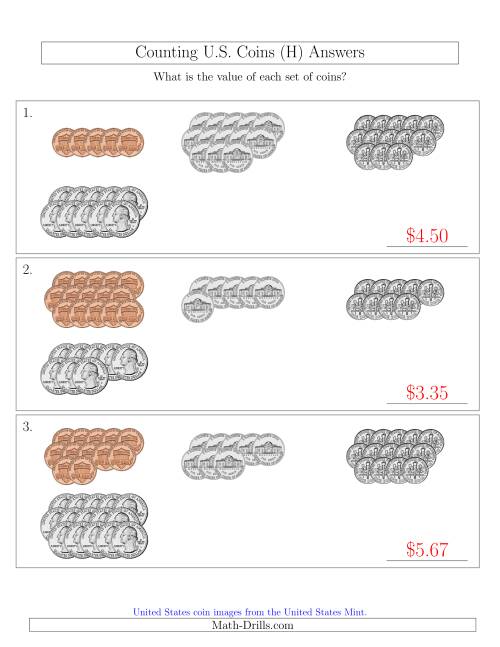 The Counting U.S. Coins Sorted Version (H) Math Worksheet Page 2