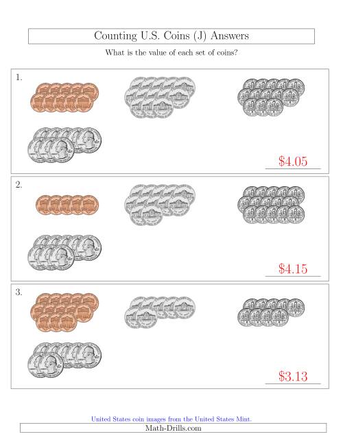 The Counting U.S. Coins Sorted Version (J) Math Worksheet Page 2