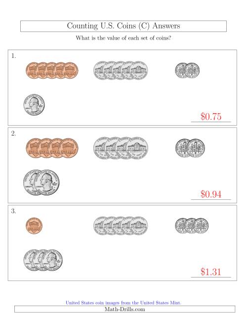 The Counting Small Collections of U.S. Coins Sorted Version (C) Math Worksheet Page 2