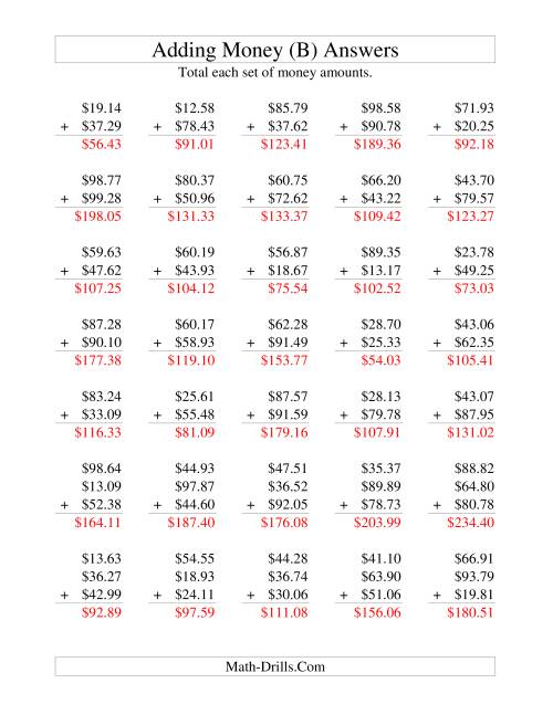 The Adding U.S. Money to $100 (B) Math Worksheet Page 2