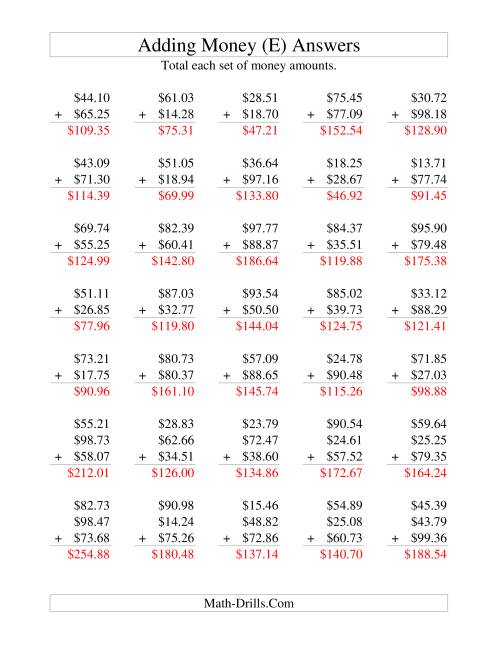 The Adding U.S. Money to $100 (E) Math Worksheet Page 2