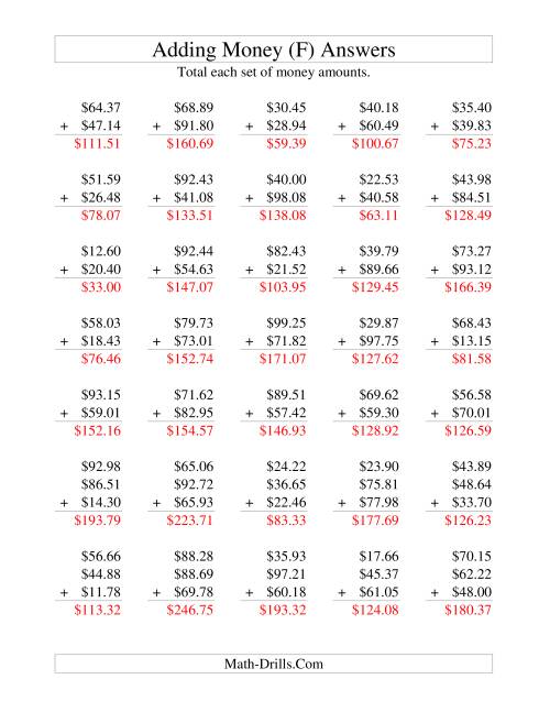 The Adding U.S. Money to $100 (F) Math Worksheet Page 2