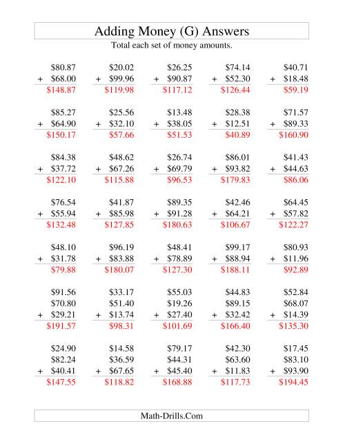 The Adding U.S. Money to $100 (G) Math Worksheet Page 2