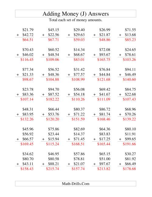 The Adding U.S. Money to $100 (J) Math Worksheet Page 2