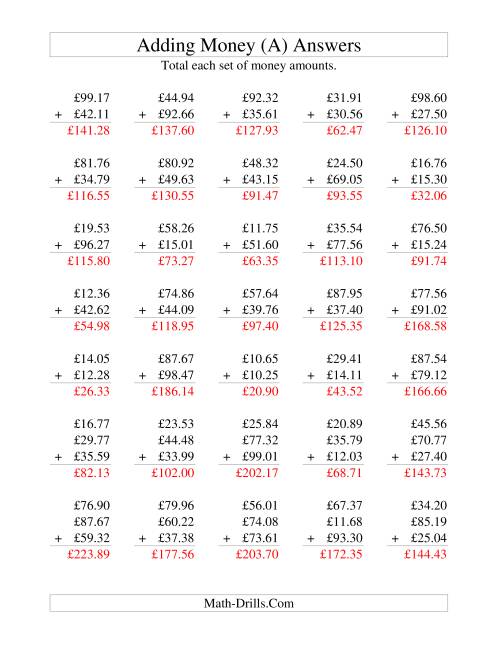 The Adding British Money to £100 (A) Math Worksheet Page 2