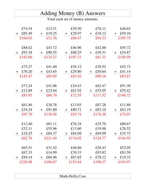 The Adding British Money to £100 (B) Math Worksheet Page 2