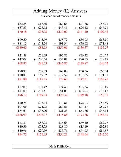 The Adding British Money to £100 (E) Math Worksheet Page 2