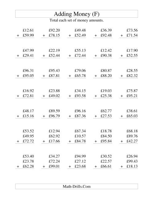 The Adding British Money to £100 (F) Math Worksheet