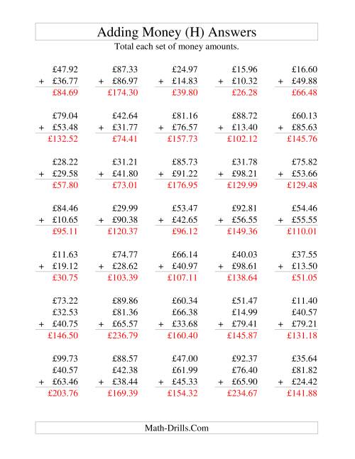 The Adding British Money to £100 (H) Math Worksheet Page 2