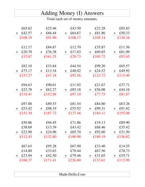 The Adding British Money to £100 (I) Math Worksheet Page 2