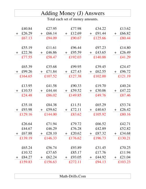 The Adding British Money to £100 (J) Math Worksheet Page 2