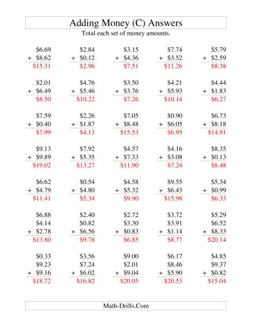 The Adding U.S. Money to $10 (C) Math Worksheet Page 2