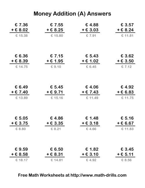 The Adding Euro Money to €10 (Old) Math Worksheet Page 2