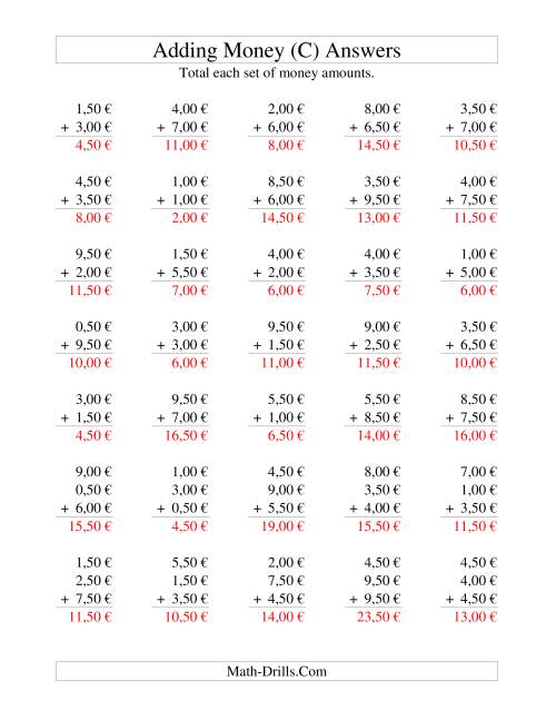 The Adding Euro Money to €10 -- Increments of 50 Euro Cents (C) Math Worksheet Page 2