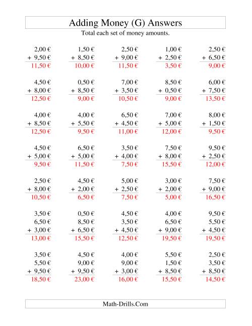 The Adding Euro Money to €10 -- Increments of 50 Euro Cents (G) Math Worksheet Page 2