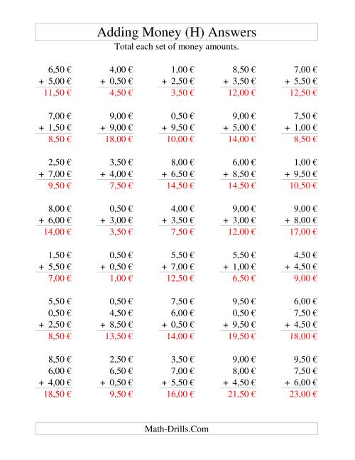 The Adding Euro Money to €10 -- Increments of 50 Euro Cents (H) Math Worksheet Page 2