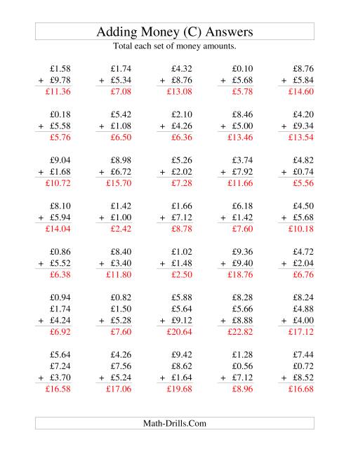 The Adding British Money to £10 -- Increments of 2 Pence (C) Math Worksheet Page 2