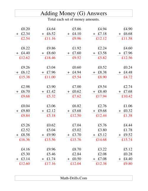 The Adding British Money to £10 -- Increments of 2 Pence (G) Math Worksheet Page 2