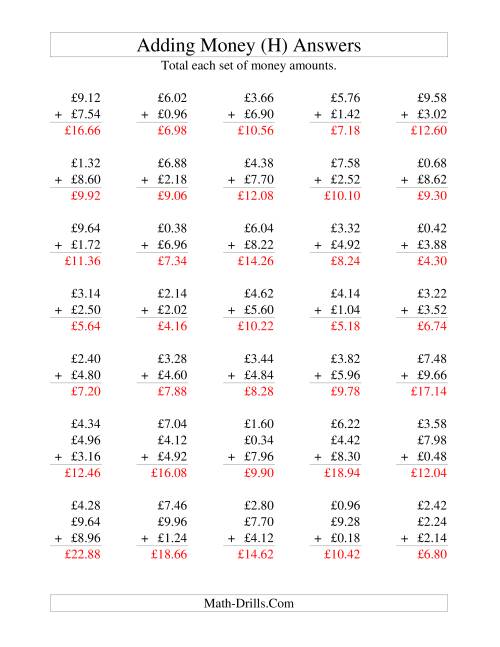 The Adding British Money to £10 -- Increments of 2 Pence (H) Math Worksheet Page 2
