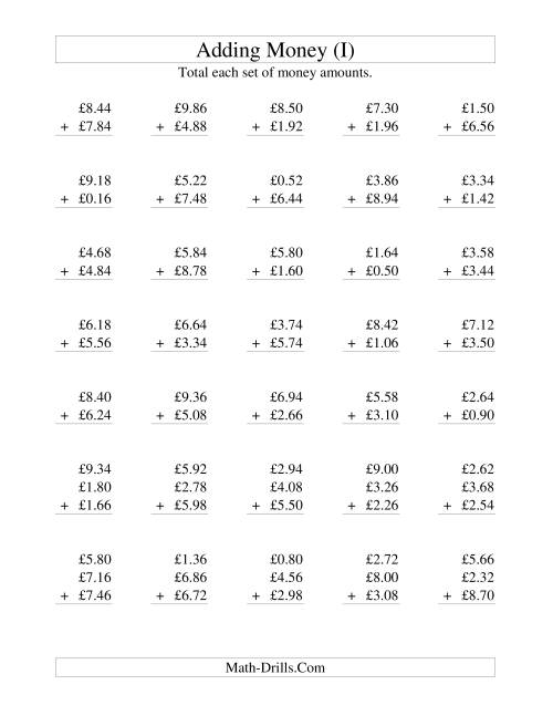 The Adding British Money to £10 -- Increments of 2 Pence (I) Math Worksheet
