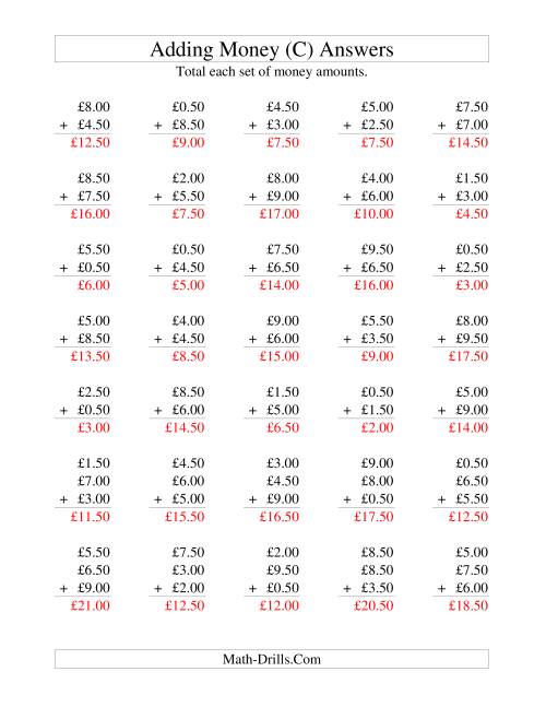 The Adding British Money to £10 -- Increments of 50 Pence (C) Math Worksheet Page 2