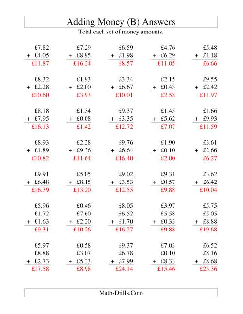 The Adding British Money to £10 (B) Math Worksheet Page 2