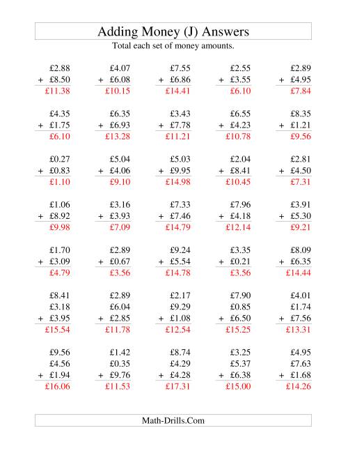 The Adding British Money to £10 (J) Math Worksheet Page 2