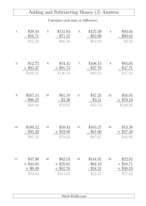 The Adding and Subtracting Australian Dollars with Amounts up to $100 (J) Math Worksheet Page 2