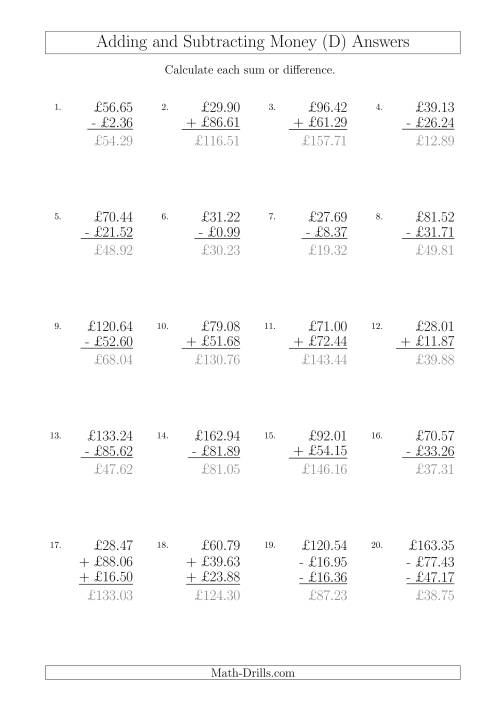 The Adding and Subtracting Pounds with Amounts up to £100 (D) Math Worksheet Page 2
