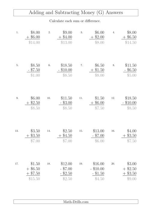 The Adding and Subtracting Australian Dollars with Amounts up to $10 in Increments of 50 Cents (G) Math Worksheet Page 2