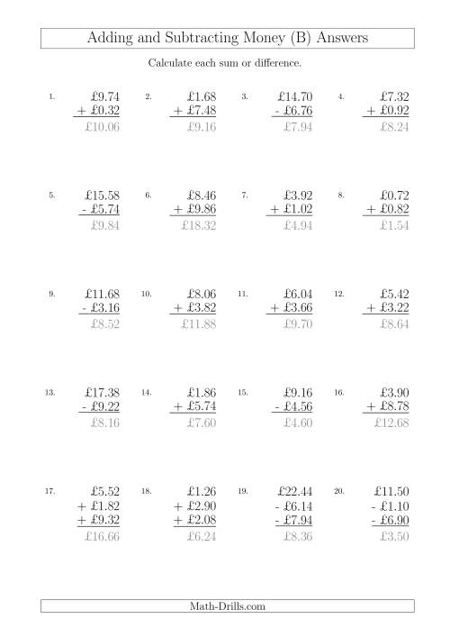 The Adding and Subtracting Pounds with Amounts up to £10 in 2 Pence Increments (B) Math Worksheet Page 2