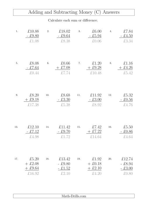 The Adding and Subtracting Pounds with Amounts up to £10 in 2 Pence Increments (C) Math Worksheet Page 2